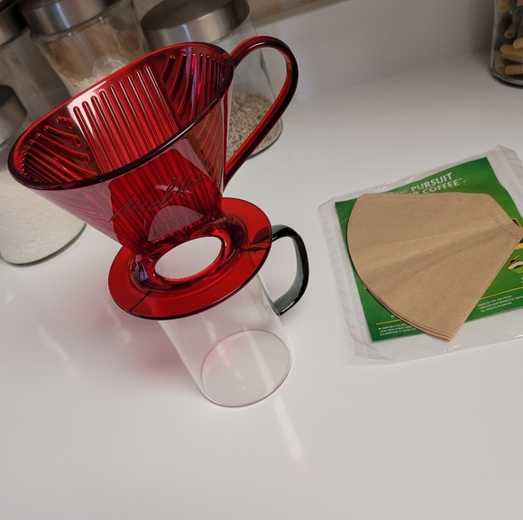 BPA Free Pour Over Coffee Maker w/ Natural Filters Red Brewer - Picture 13 of 16
